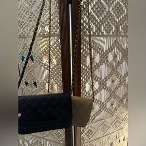 Quilted Crossbody Shoulder Bag in Black and Beige